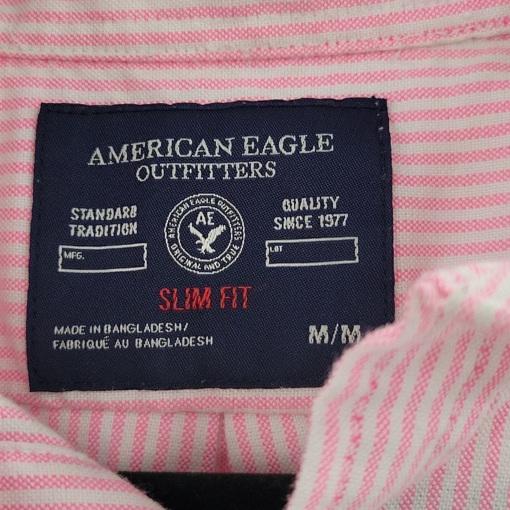3For$20 American Eagle Pink&White stripe button down slim fit size M - Picture 2 of 7